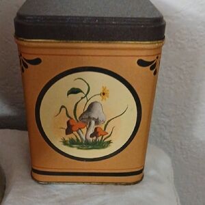 Vintage Mushroom Design Tin Canister